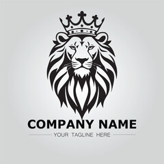 a lion with crown logo company black on white background vector image