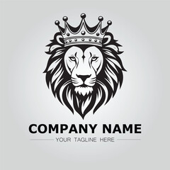 a lion with crown logo company black on white background vector image