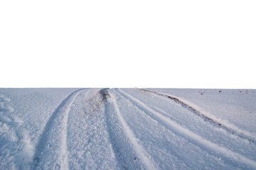 Snow Covered Agricultural Field with Tracks and Isolated Background