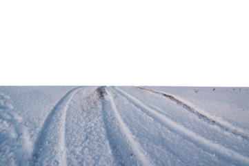 Snow Covered Agricultural Field with Tracks and Isolated Background