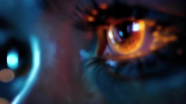 An intense stare from one of the space explorers their cybernetic eye enhanced with a targeting display.