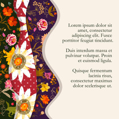 Luxurious invitation card, banner, flyer with a beautiful flower composition in patchwork style. Easy editable vector pattern. - 762022529