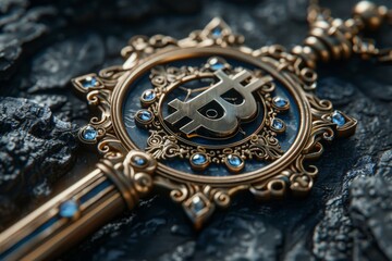 Gold Key With Bitcoin Centerpiece