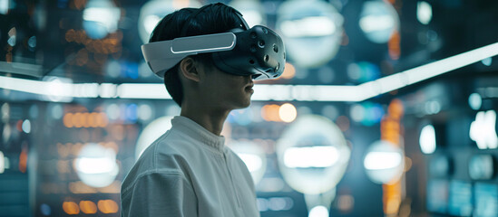 Young Man Immersed in Virtual Reality Experience