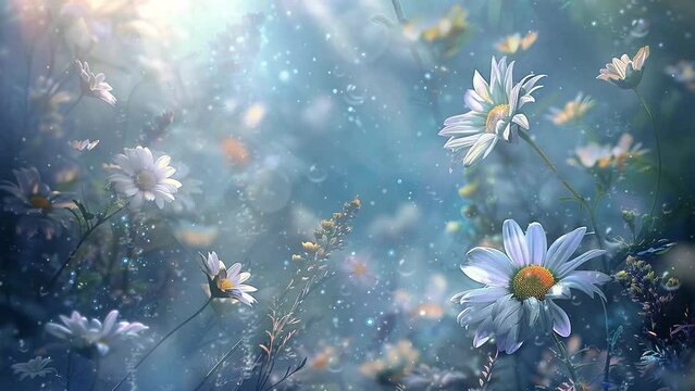 pretty daisies artistic background fantasy background. seamless looping overlay 4k virtual video animation background