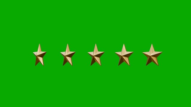 5 star rating animation on green background and chroma key. Full HD. 4K