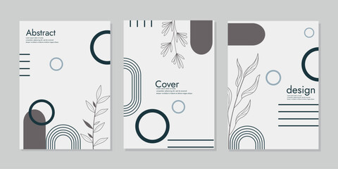 annual report cover set. Hand draw template leaves and line art background and abstract shape. Abstract Plant Art design for Brochure, AnnualReport, Magazine, Poster, Corporate Presentation, Flyer, Po