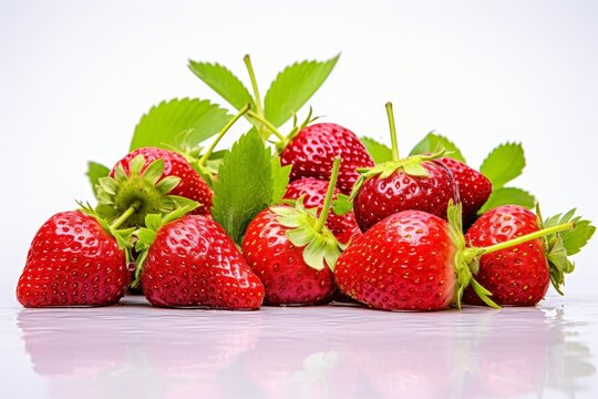 Fresh ripe red strawberries on white background, deep depth of field, food photography for sale
