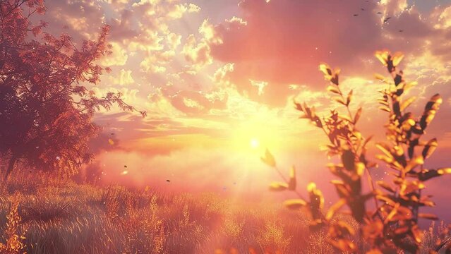 sunny evening with a beautiful sunset scene with a warm sunlight. seamless looping overlay 4k virtual video animation background