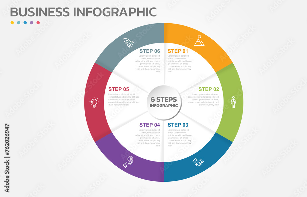 Leinwandbilder visual data presentation. cycle diagram with 6 options. pie chart circle infographic template with 6