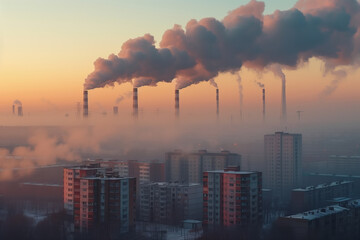 Smoke billows from a factory in a city