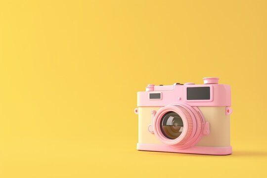 3D render of minimalist camera icon, on isolated pastel yellow background, Generative AI