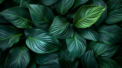 Abstract Green Spathiphyllum Cannifolium leaves background. Concept of ecology and healthy environment.