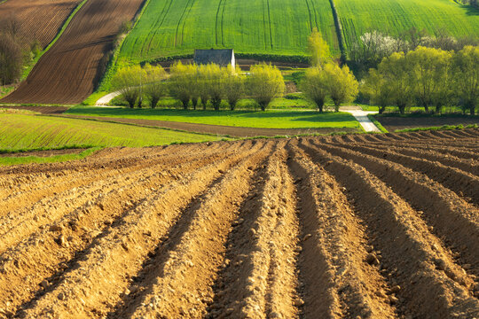 Beautiful spring rural landscape with plowed fields