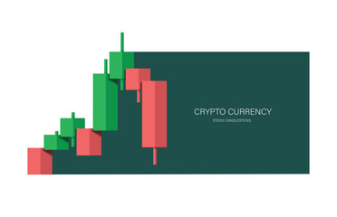 Cryptocurrency candlestick chart is showing a loss from a green high to a red low, vector 3d isolated for making media about stock trading investment, vector illustration for advertising design