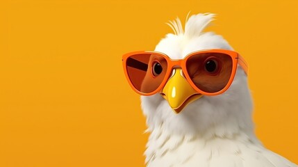 chicken wearing sunglasses on a yellow background