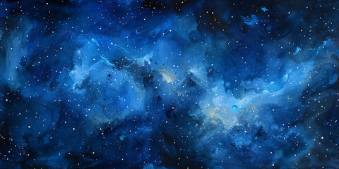  blue gradient watercolor Starry sky background, dark blue Watercolor  galaxy background with stars and nebulae, Blue watercolor space ,banner - obrazy, fototapety, plakaty