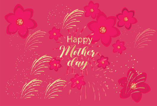   Happy mother's  day 2024. Luxury golden flower ,red, flower, mother day decorative festive object. Holiday banner, web poster, flyer, greeting card, cover.
abstract background. 