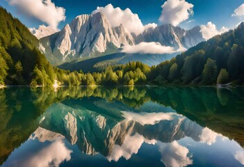 Jasna lake with beautiful reflections of the mountains. Triglav National Park, Slovenia    - obrazy, fototapety, plakaty
