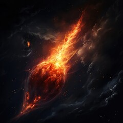 abstract portrait Fiery explosion on a dark background with stars all around