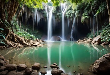 Kuang si waterfall: The beauty of nature  - obrazy, fototapety, plakaty