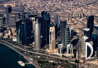 Aerial view of Doha, Middle East, Qatar, West Asia. - obrazy, fototapety, plakaty