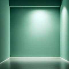 Empty light green wall with beautiful chiaroscuro. Elegant minimalist background for product presentation.