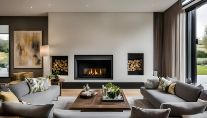 Fototapeta premium modern living room with fireplace