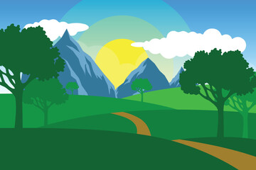 Fototapeta premium Hand drawn beautiful mountains landscape wallpaper with natural theme