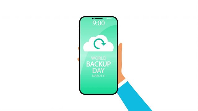 Backup day world smartphone, art video illustration.