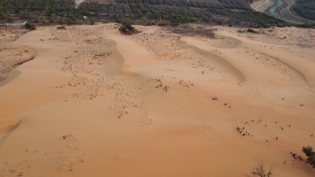 Aerial view of the Red Sand Dunes in Mui Ne, Phan Thiet, Vietnam.