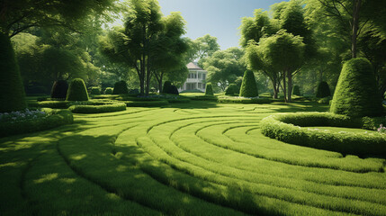 Green garden with a clean lawn 