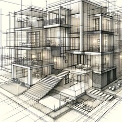 Conceptual sketch for architectural structure duplex multiplex buildings