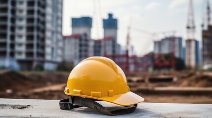 a yellow construction helmet lying on a building project