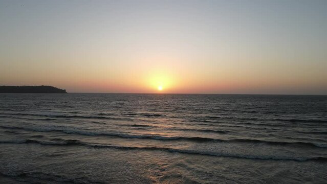 An Aerial shot of Sunset at Miramar Beach in Panjim, Goa, India
