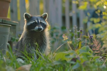 Raccoons in the Hunt for Food - obrazy, fototapety, plakaty