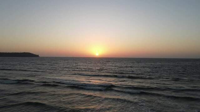 An Aerial shot of Sunset at Miramar Beach in Panjim, Goa, India
