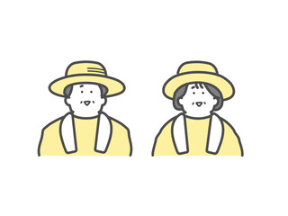 農家で働く笑顔な高齢夫婦　