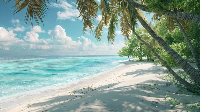 tropical paradise a stunning beach scene with white sand. seamless looping overlay 4k virtual video animation background