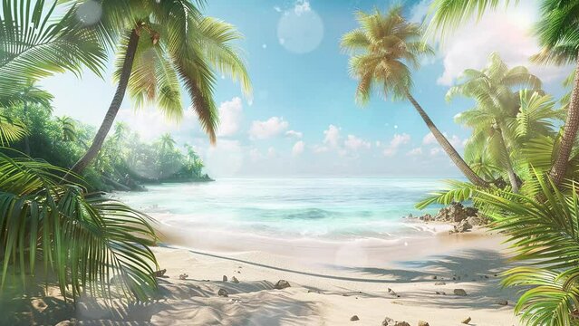 beautiful tropical beach on sunny bright day.  tropical paradise a stunning beach scene seamless looping overlay 4k virtual video animation background