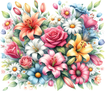 Watercolor flowers bouquet vector