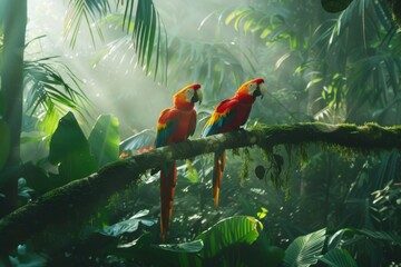 Macaws in Melodious Mayhem - obrazy, fototapety, plakaty