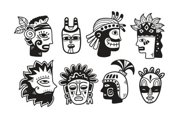 Hand Drawn tribal mask in flat style