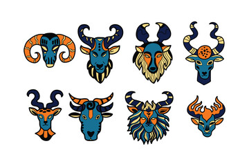 Hand Drawn zodiac mask in flat style