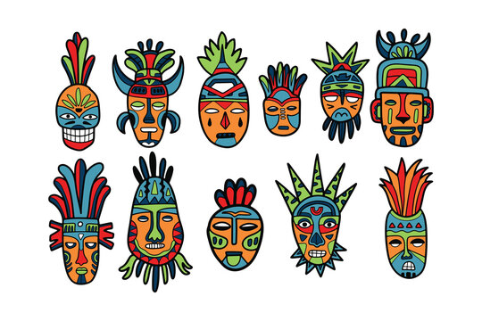 Hand Drawn tribal mask in flat style