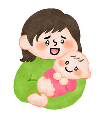 赤ちゃんを抱っこするお母さん　手描きイラスト素材