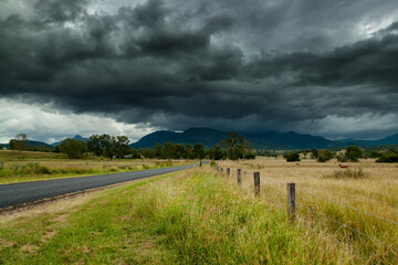 rainy day with storm clouds in the countryside of Queensland, Australia