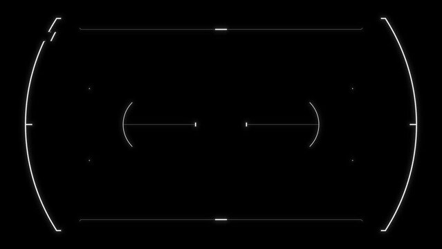 Futuristic glitchy HUD aim. Cyberpunk style distorted HUD screen. Tech user interface hologram glitched screen for game, movie, sci-fi, drone footage, VR etc. Video overlay template. Tech concept.