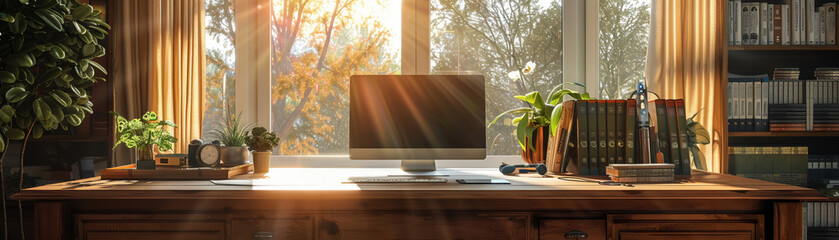 Principals desk at dawn illuminated by the morning light