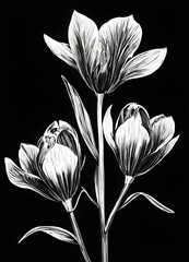 Black and white three flax flower buds 